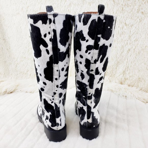 Savage Cow Combat Lace Up Knee Boots Faux Cow Print Brand New - Picture 9 of 17
